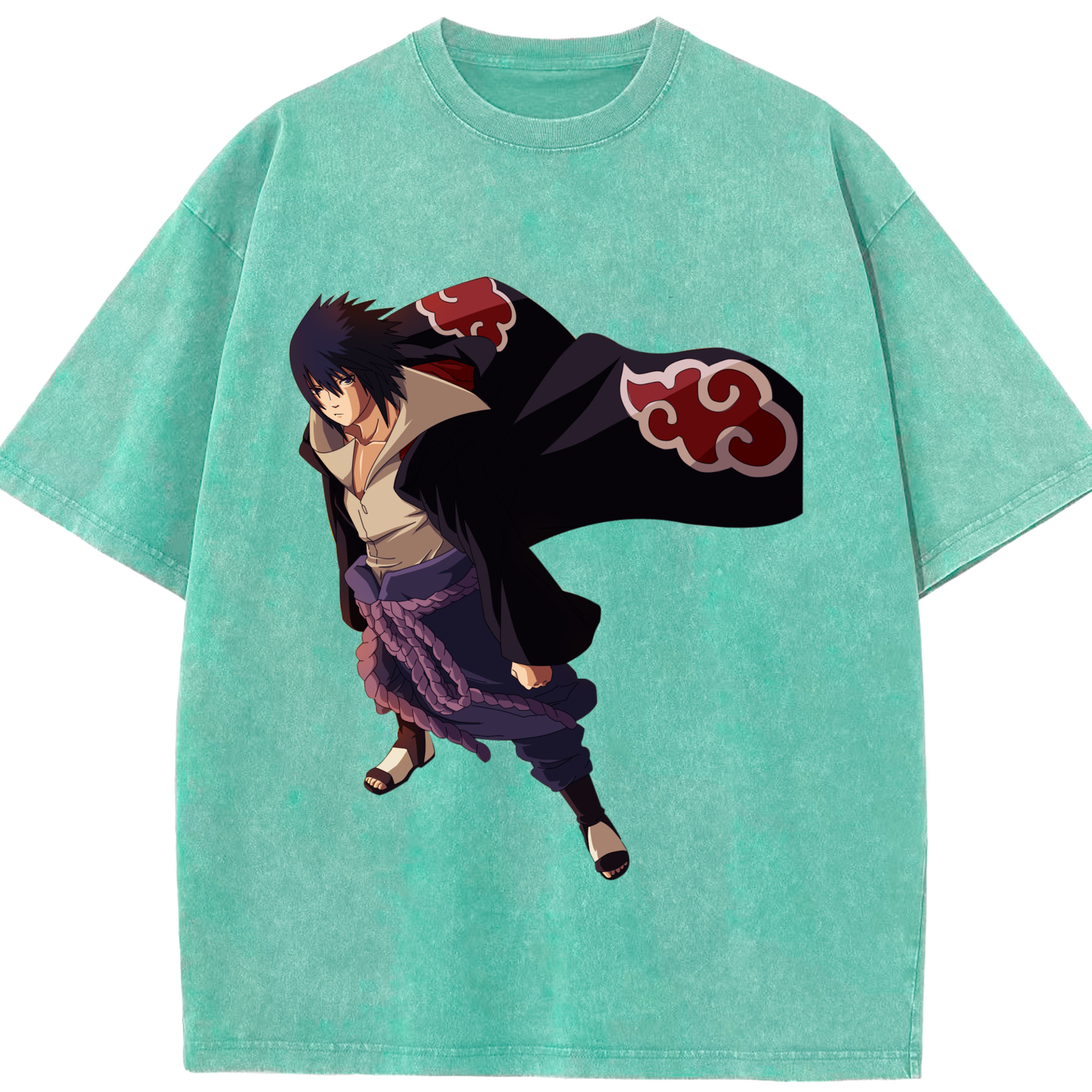 （画像用） NARUTO -ナルト- うちは サスケ Uchiha Sasuke 綿100% ヴィンテージ風 半袖Tシャツ（フロントプリント）